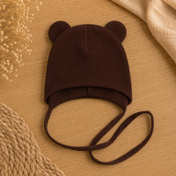 Шапочка в рубчик Bear на зав'язках 092 фото